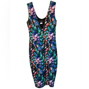 Akira Black Label Bodycon Dress M Multicolor Mosaic Sexy Bold Statement
A194